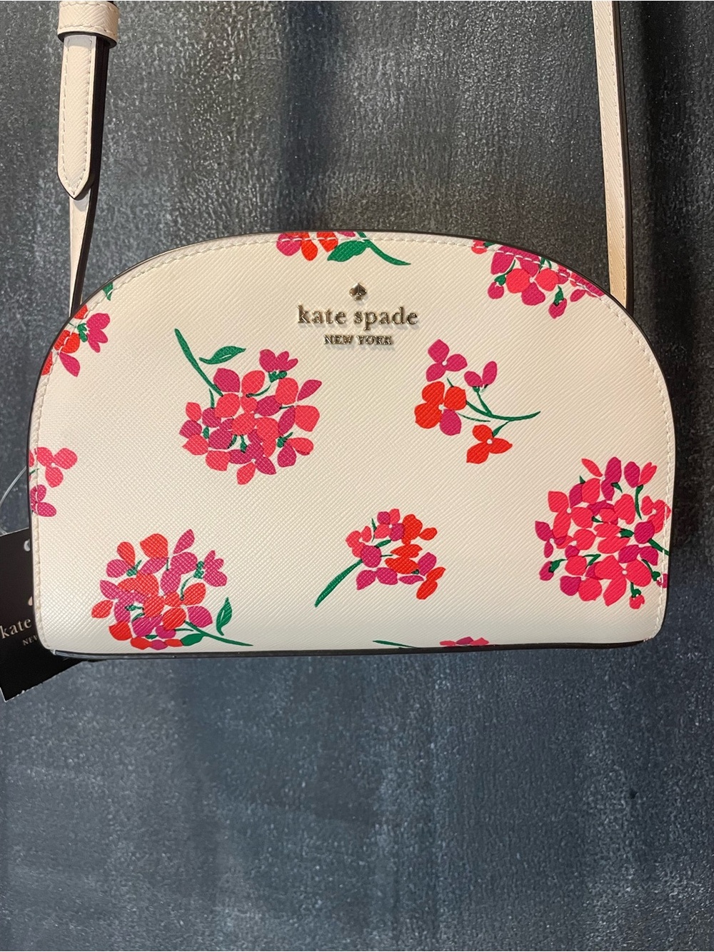 NWT Kate Spade Perry Dome Crossbody Coastal Floral Fresh Peach Cream Saffiano